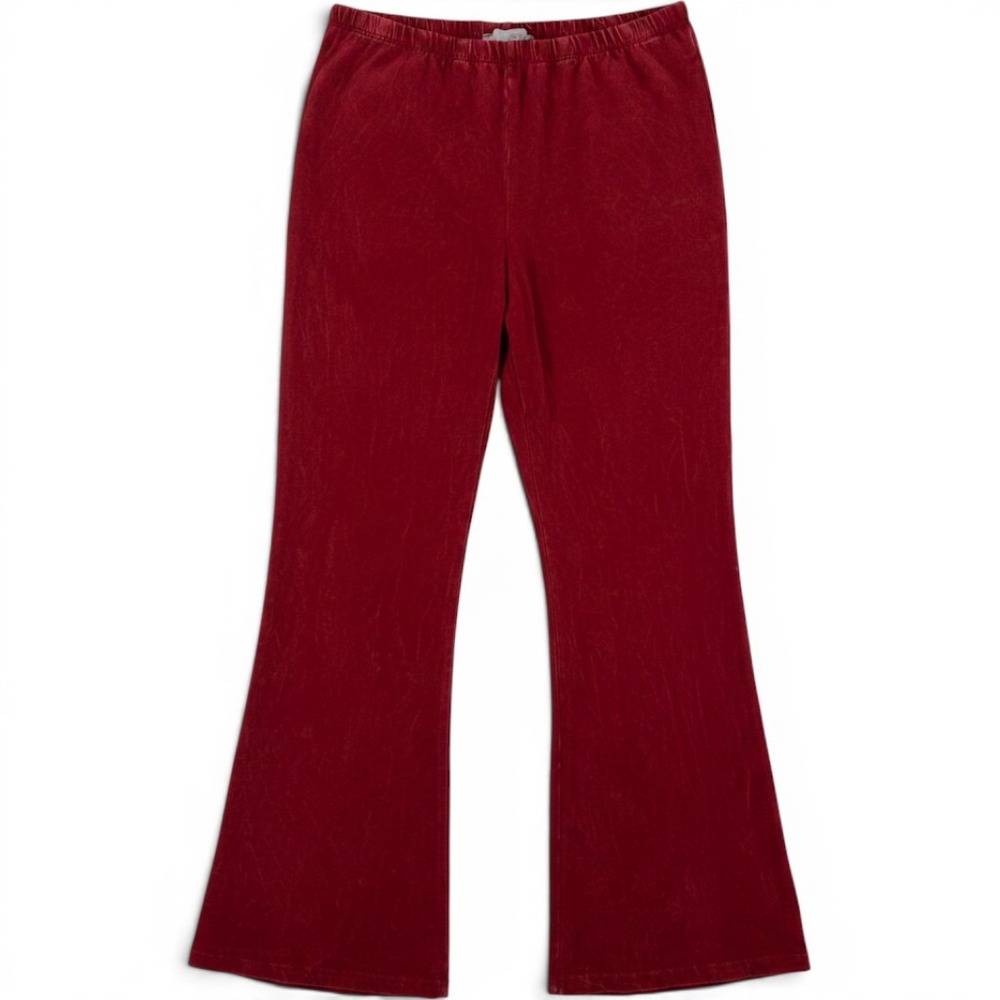 Chatoyant Red Mineral Wash Flare Pants Women 1XL Bell Bottom Acid Wash P-30190